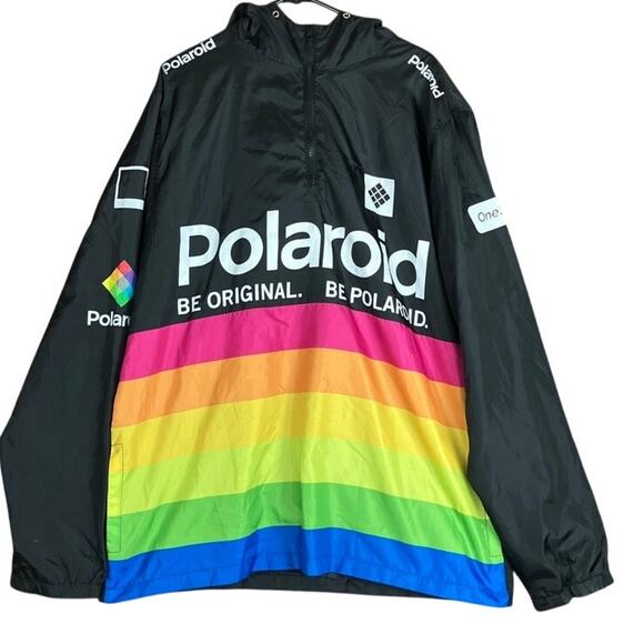 Polaroid Mens Jacket Black Multicolor Windbreaker 1/4 Zip Long Sleeve XXL - Picture 1 of 12